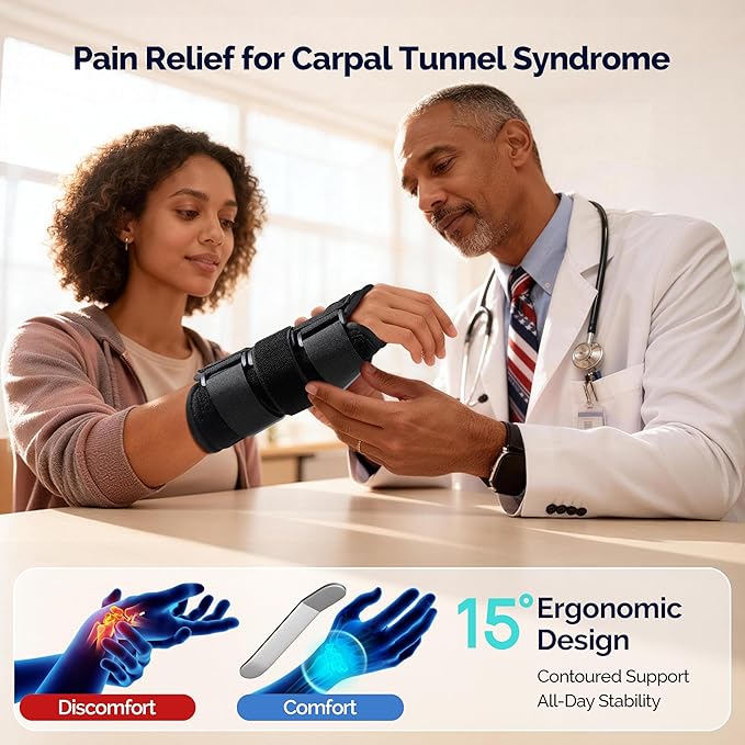 FEATOL Carpal Tunnel Wrist Brace Night Support 2 Pack - Wrist Splint for Pain Relief Tendonitis, Sprained, Arthritis - Metal Splint Stabilizer With Hand Brace -FOR Sleeping Women Men -Right&Left(M/L)