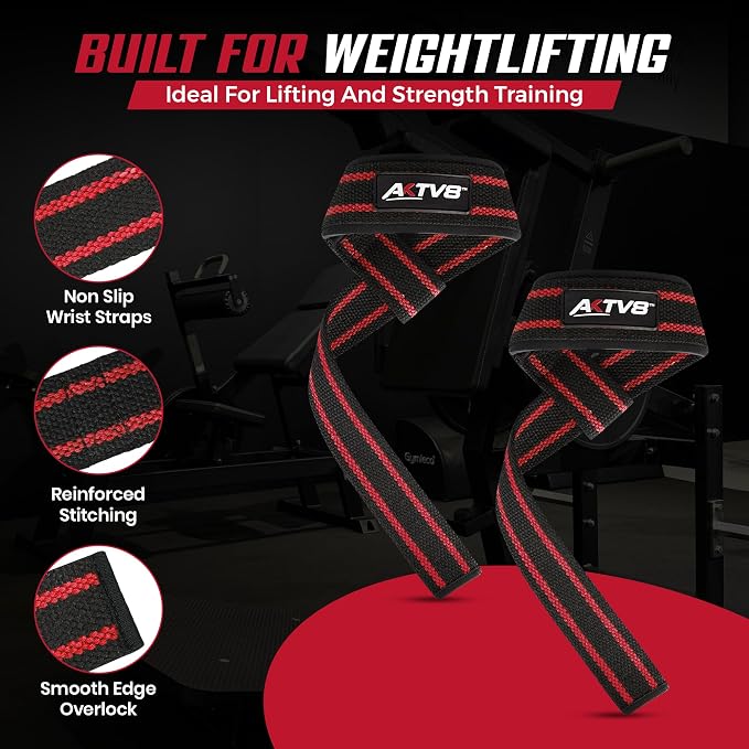 AKTV8 Lifting Straps for Deadlifts, 23 inch 4mm Padded Wrist Straps for Gym | Stronger Grip During Weight Lifting & Powerlifting, Heavy Duty Polyester-Cotton Gym Straps for Pull Ups, Rows & Heavier Lifts