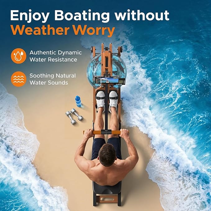 Rowing Machines for Home,Water Rowing Machine with Upright Design,400LBS Capacity,LCD Monitor,Smooth Glide Rails,Comfortable Seat,Free App(Bluetooth) Supported for Immersive Water Rower&Home Gym