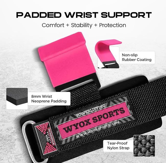 Weight Lifting Hooks for Men & Women – Heavy Duty Gym Hooks with 8mm Padded Wrist Support Grips to Lift Heavier, Reduce Grip Fatigue & Improve Performance for Deadlifts, Pull Ups & Rows, Pair of 2