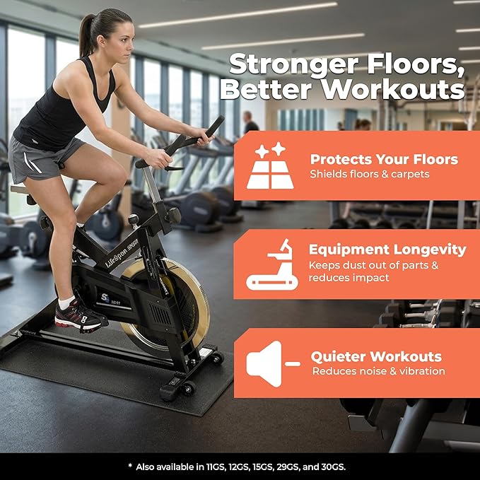 SuperMats Heavy Duty Equipment Non-Slip Mat 20GS | 24" × 46" – Fits indoor cycles, spin bikes, upright bikes, stationary bikes, steppers, and mini ellipticals.