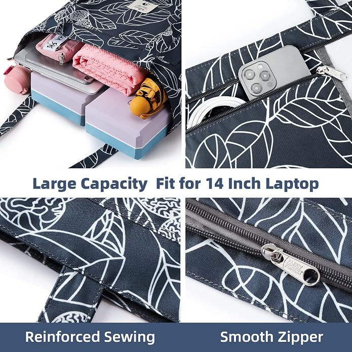 WLLWOO Yoga Mat Carrier Bag for Women Canvas Carryall Tote Gym Pilates | Large Holder Zipper Shoulder for Beach Travel Workout Fitness Office
