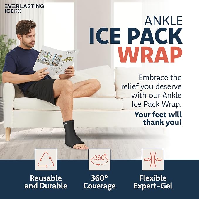 Ankle Compression Sleeve for Achilles Tendonitis Relief, Ankle Ice Pack Wrap, Foot Brace Sprained Ankle Support for Women and Men, Freeze Cold Packs for Plantar Fasciitis