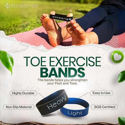 Soxsense Toe Stretcher Bands, Foot Exercise Resistance Bands, 2-Piece Set | Helps Improve Toe Mobility, Foot Strengthening Tool, Compact & Travel Friendly, Light & Heavy Resistance