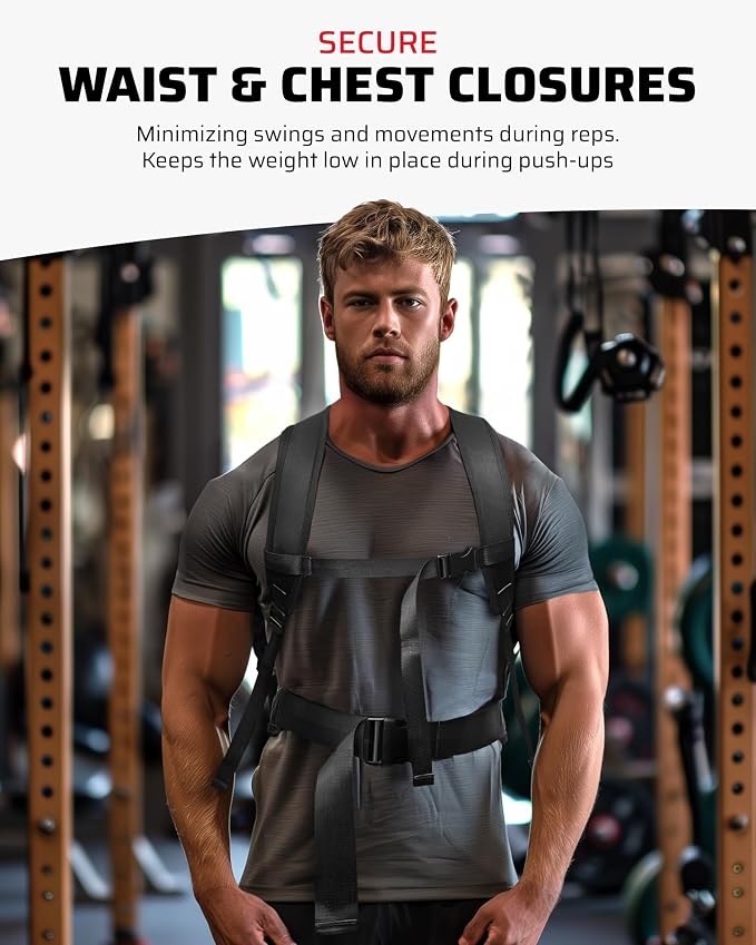THEFITGUY Weighted Backpack for Gym Plate - for Pushups, Pullups, Squats | Fits Up to 17.5” Diameter, 2.5” Thick Plate, Wear on Back or Front, Padded Straps & Secure Buckles - For Home & Gym