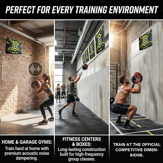 Medicine Ball Target for Wall Ball Training, 31.5" x 16.5" Impact Zone Pad with High Density Foam Backing, Wall Mounted Slam Ball Target with Adhesive & Screw Hooks