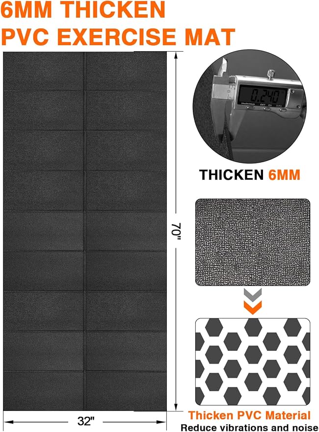 Treadmill Mat,70"x32",6mm Thickness Foldable Exercise Equipment Mat for Carpet Hardwood Floors, Compatible with Walking Pad,Spin Bike,Elliptical Trainer,Rowing Machine