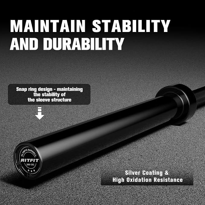 RitFit Elite 7ft Olympic Barbell, Robust 45lb Barbell for Weightlifting and Powerlifting, Superior Olympic Bar with Exceptional 500lbs Load Capacity, Weight Bar for 2” Standard Plates
