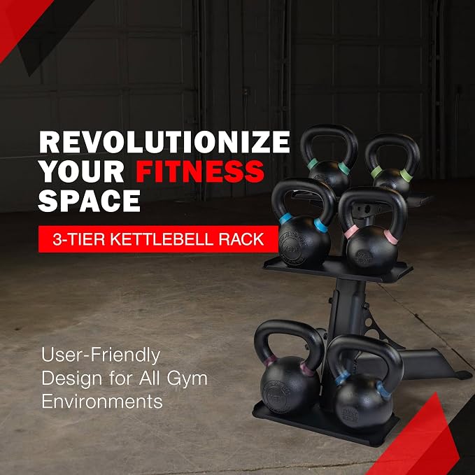 Body-Solid (GDKR50B) 3-Tier Kettlebell Rack - Compact, Durable Kettlebells Weight Stand for Home Gym, Fits 5-50 lb Kettle bells | Compact. Durable Kettlebells Weight Stand for Home Gyms. Fits 5-50 lb Kettle bells.