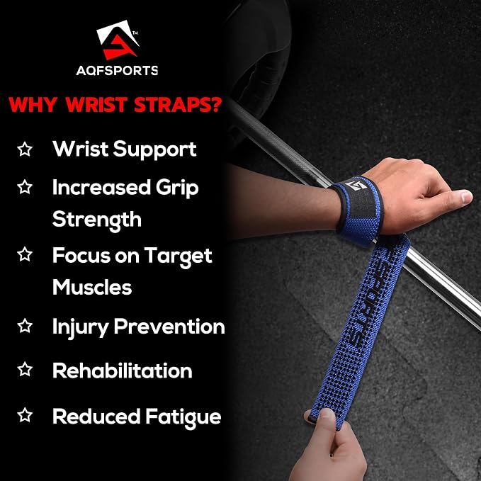 AQF Weight Lifting Straps, Padded Cotton Gym Wrist Straps for Deadlifts | 23" Extra-Long, Heavy-Duty Webbing, 5mm Neoprene Cushioning, Open-Loop Design, Sold as Pair, Ideal for Rows & Pull Workout