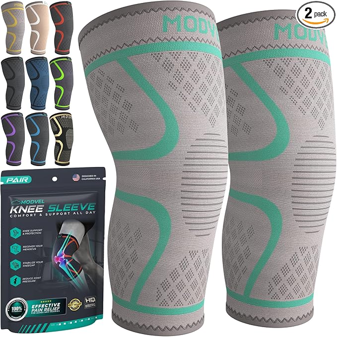 Modvel Compression Knee Brace for Women & Men - 2 Pack Knee Brace for Women Running Knee Pain, Knee Support Compression Sleeve, Workout Sports Knee Braces for Meniscus Tear ACL & Arthritis Pain Relief