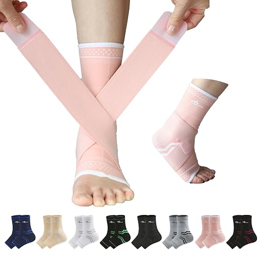 ABIRAM Ankle Brace for Men & Women - Adjustable Compression Sleeve with Wrap, Stability Support & Relief for Sprained Ankle, Plantar Fasciitis & Achilles Tendonitis - Breathable Running & Sports Gear