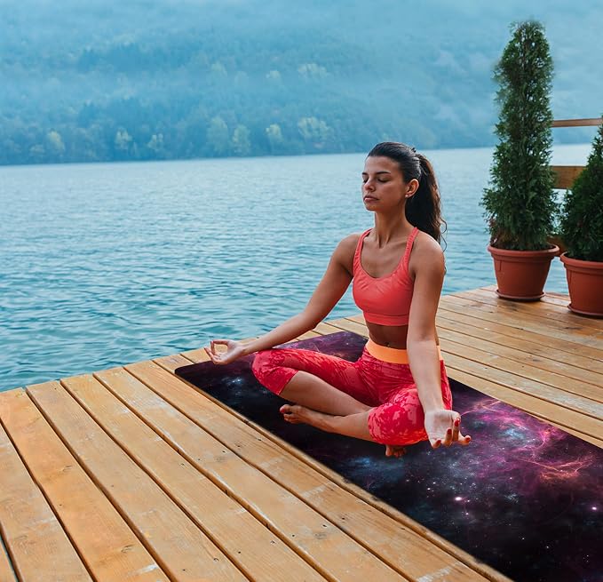 nuveti Printed Travel Yoga Mat 1/16 Inch Thick Non Slip Fitness Workout Mat | with Carrying Bag, Foldable Lightweight Suede & Natural Rubber Yoga Mat for Yoga Pilates and Fitness 72" L x 24" W x 1.5mm