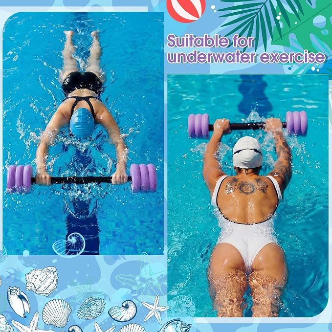 Soulchen Long Aquatic Exercise Dumbbells Pool Exercise Foam Water Weights Dumbbell Aquatic Pool Barbells with High Density EVA Foam for Swim Water Aerobics Workouts Loss