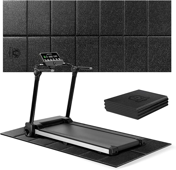 HAPBEAR Treadmill Mat, 55"x24"/68"x24"/79"x35.5" Non-Slip Foldable Exercise Equipment Mat for Walking Pad, Weight Bench, Noise Reducing Shock Absorbing Floor Protector for Home Gym, Carpet & Hardwood Floors