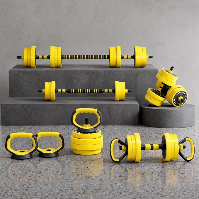 Garvee Adjustable Dumbbell Set,Weight Set for Home Gym | 4-in-1 Adjustable Weight Set Used As Dumbbells,Barbells,Kettlebells and Push-up