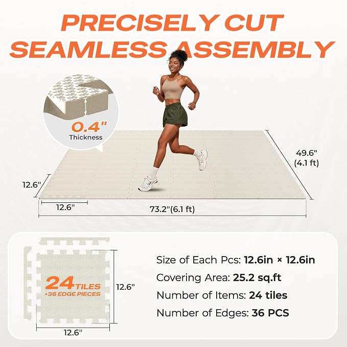 SUPERJARE Gym Floor Mats, EVA Foam Puzzle Exercise Mats, Interlocking Floor Mats, Cushioned Foam Floor Tiles, Gym Flooring Workout Mat for Home Gym, Playroom, Garage, 12.6"x12.6"x0.4"