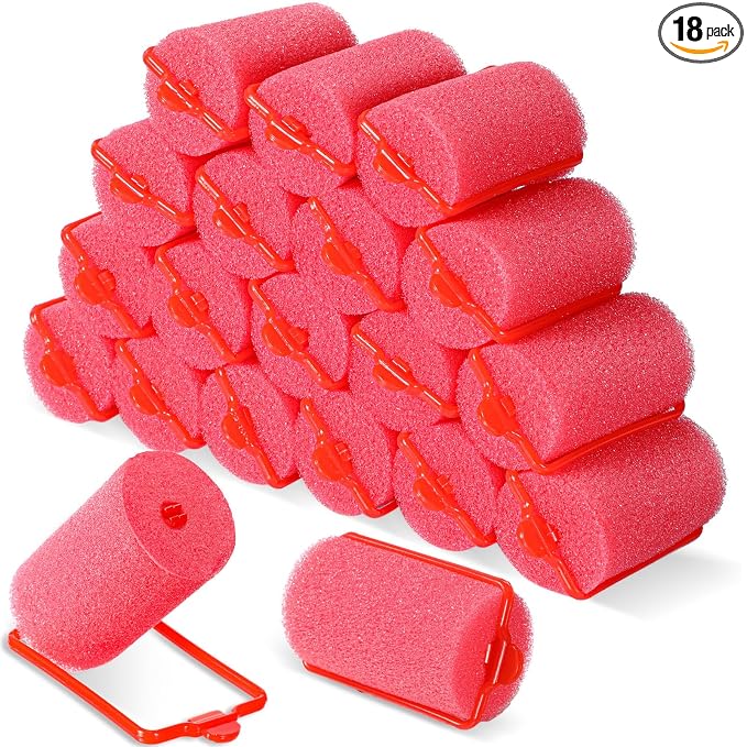 Geyoga 18 Pieces Red Foam Hair Rollers Large Hair Curlers Sponge Rollers for Heatles to Sleep in a Curl for Women's Short and Long Hairs Styling (1.4 x 2.6 Inches)