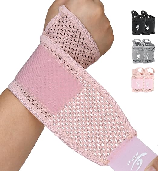 HiRui 2-Pack Ultra-Thin Mesh Wrist Wraps - Breathable, Adjustable Wrist Support for Workouts & Daily Use - Unisex Wrist Brace for Pain Relief, Tendonitis, Carpal Tunnel - One Size Fits All (Pink)
