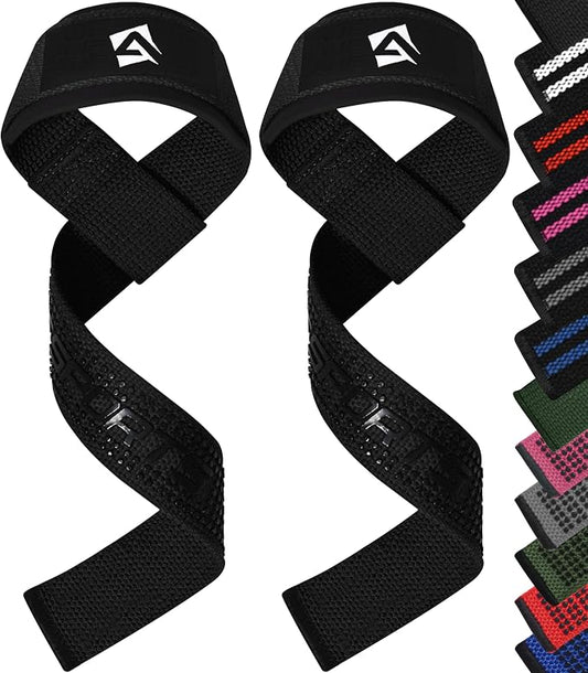 AQF Weight Lifting Straps, Padded Cotton Gym Wrist Straps for Deadlifts | 23" Extra-Long, Heavy-Duty Webbing, 5mm Neoprene Cushioning, Open-Loop Design, Sold as Pair, Ideal for Rows & Pull Workout