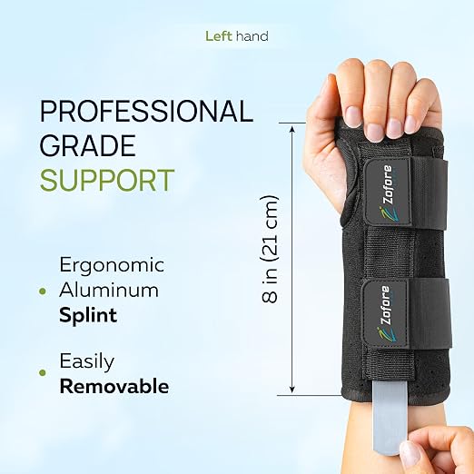 Carpal Tunnel Wrist Brace Support with 2 Straps and Metal Splint Stabilizer - Helps Relieve Tendinitis Arthritis Carpal Tunnel Pain - Reduces Recovery Time for Men Women - Left (S/M)