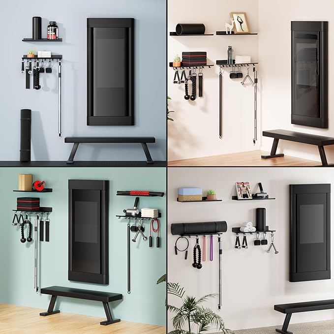 2-Tier Floating Shelf Compatible with Tonal 1 & 2 Accessories | Home Gym Storage Rack, Wall Mount Gym Organizer, Workout Metal Holder, T-Bracket Lock Adapters Hanger, US Patent Holding