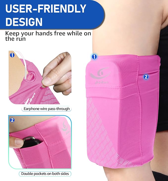 Universal Sports Armband Cell Phone Armband Sleeves Running Armband for Exercise Workout, Compatible with iPhone 17/17Plus/Pro/16/15/15Plus/14 Samsung Galaxy All Phones (Medium, Pink)
