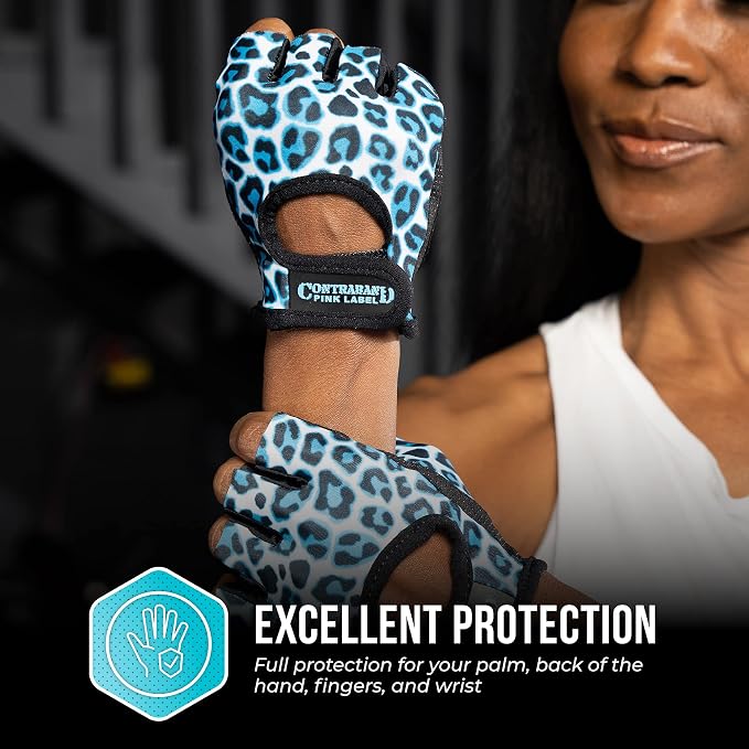 Contraband Pink Label 5297 Womens Design Series Leopard Print Lifting & Rowing Gloves (Pair) - Lightweight Vegan Medium Padded Microfiber Amara Leather w/Griplock Silicone
