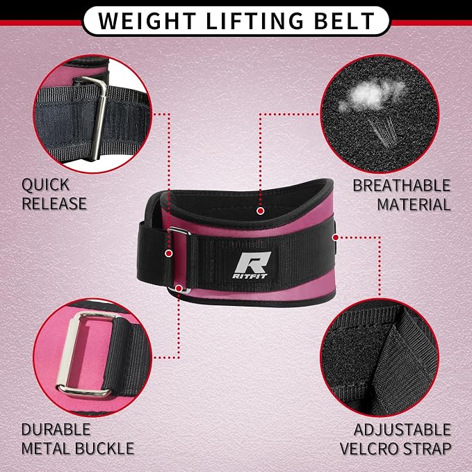 RitFit Weight Lifting Belt 6 Inch for Squats Deadlift Strength Training | Padded Lumbar Support, Self-Locking Gym Belt for Men & Women, Squats, Lunges, Deadlift, Thrusters