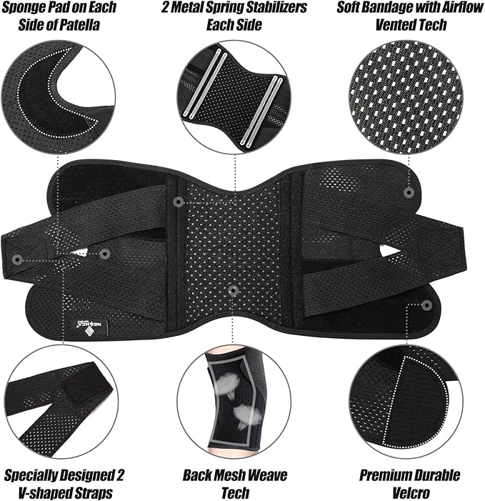 NEENCA Knee Brace for Knee Pain, Compression Knee Support with Air Mesh Fabric, Adjustable Knee Wrap with Side Stabilizers, Ultra-Soft Bandage for Elderly, Meniscus Tear, ACL, Arthritis Relief,Walk (Black, XXX-Large)