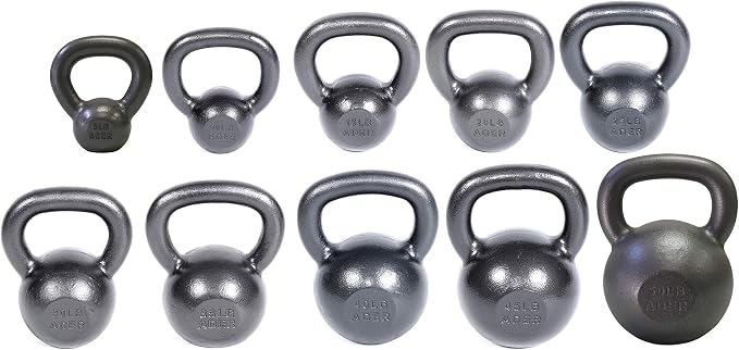 Ader Premier Kettlebell Set with DVD (5, 10, 15, 20, 25, 30, 35, 40, 45, 50lb) Rack and Rubber Mat