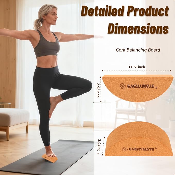 Cork Balance Board Kit, Foot & Ankle Strengthener with Massage Roller/Ball,Balance Board Half & Half-Moon Ball, for Enhance Mobility & Prevent Falls Improve Foot Function for Home/Office/Gym
