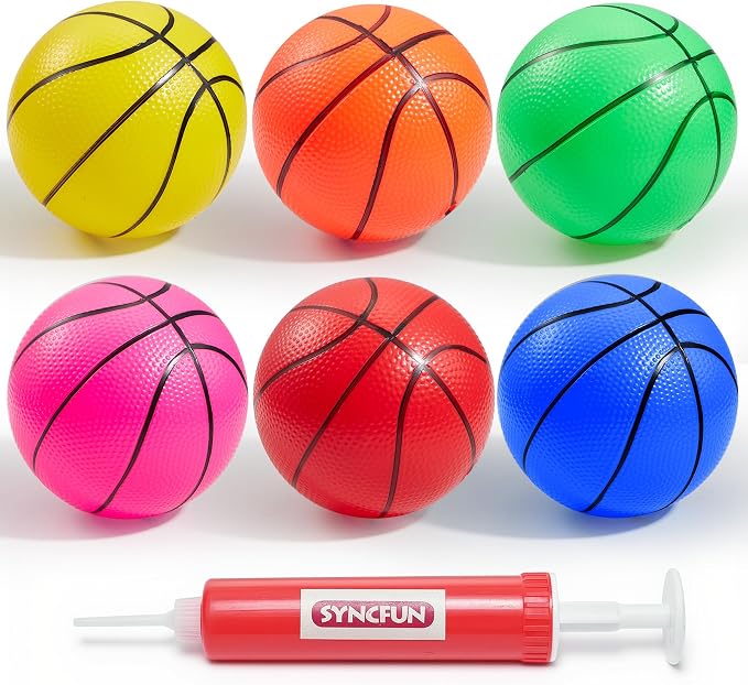 SYNCFUN 6 PCS Mini Basketballs, 5 inches Colorful Small Ball for Basketball Hoop, Inflatable Rubber Ball, Sports Toys Gift for Toddlers and Teenagers (6 Colors)