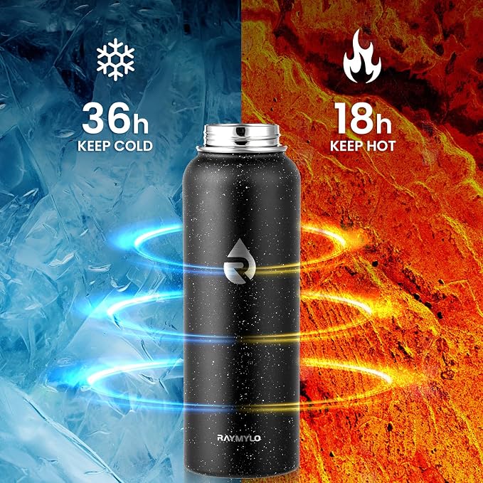RAYMYLO Insulated Water Bottle 40 oz, Triple Wall Vacuum Stainless Steel | (Cold for 36Hrs, Hot for 18Hrs), Leak Proof & Non-BPA, Modern Water Flask Jug with Paracord Handle & Straw Spout Lids