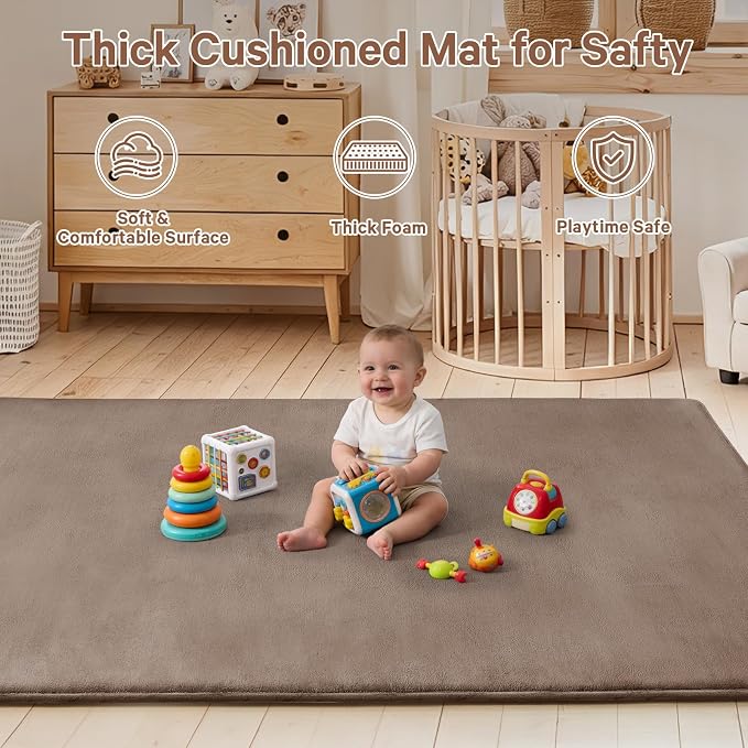 Baby Play Mat for Floor,Ultra Thick Elastic Foam 74"x50" Playmat Tummy Time Muscle Crawling Exercise Activity Cushion Gym Mat Nursery Playroom Area Kids Rug for Babies, Toddlers,Infants,Camel