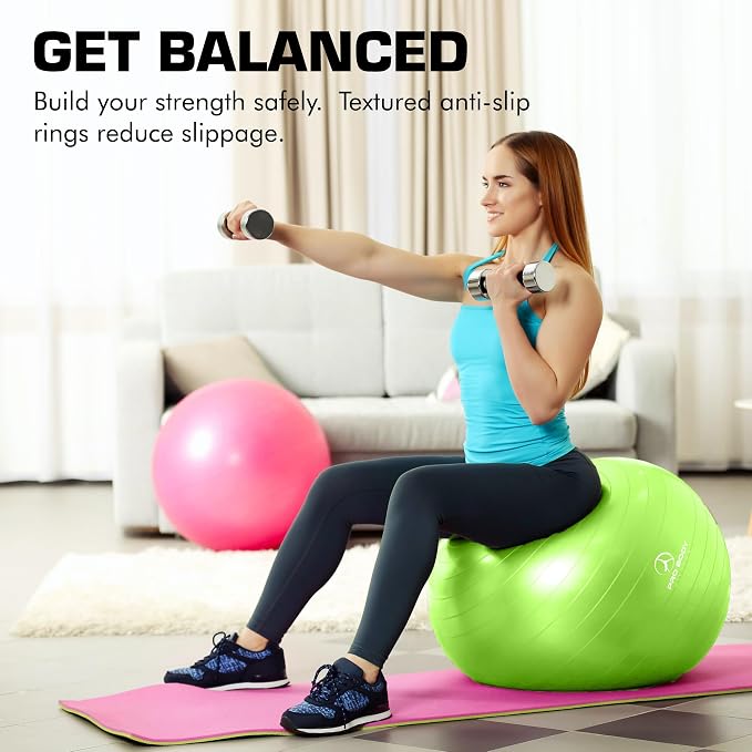 ProBody Pilates Yoga Ball - Vibrant Colors Exercise Ball | 880 lb Load, CA 10P Cert, BPA/Latex/Phthalate-free, PT & Prenatal Use, Recommended by OBs, Pump, Stability Ball