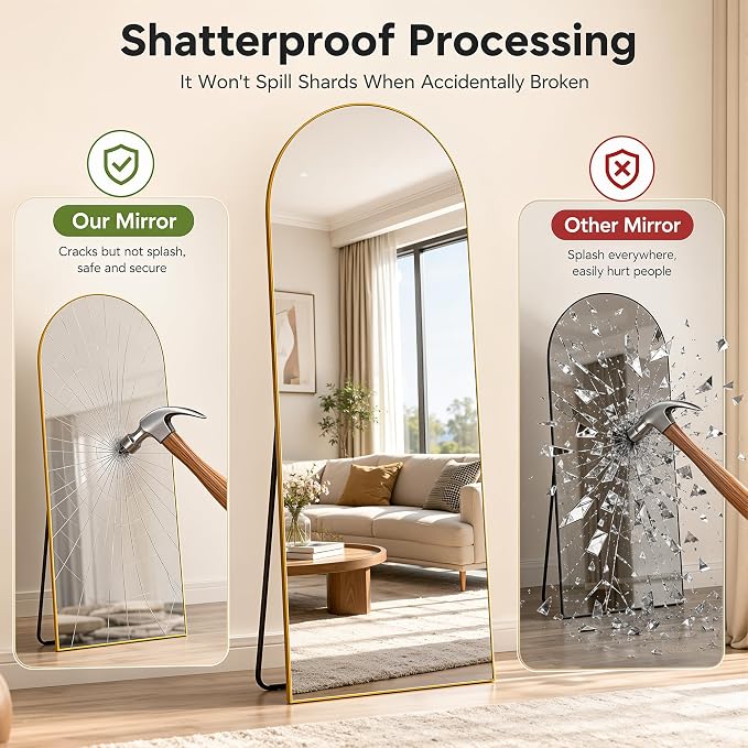 Full Length Mirror, 57"x19" Arched Floor Mirror Freestanding, Floor Standing Full Body Mirror with Stand for Bedroom, Hanging Mounted for Living Room Cloakroom, Gold