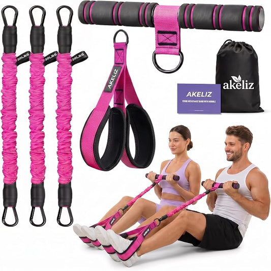 Pedal Resistance Band with Handle, 3 Tube Adjustable Foot Pedal Resistance Bands for Abs, Core, Arm, Leg, Sit Up Exercise Equipment for Women Men, Multifunction Tension Rope Home Workout