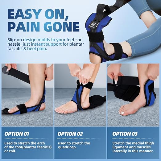 comness Foot and Calf Stretcher-Stretching Strap For Plantar Fasciitis, Heel Spurs, Foot Drop, Achilles Tendonitis & Hamstring. Yoga Foot & Leg Stretch Strap. (Blue)