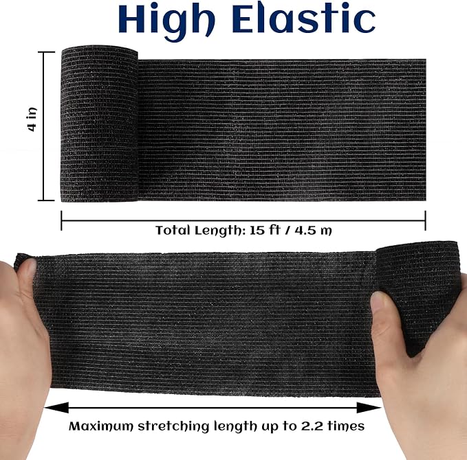 Elastic Self Adhesive Bandage Wrap 4 Inch, Breathable Non Woven Cohesive Bandage, Vet Wrap for Dogs, Ankle Sprains Swelling, Sports Athletic Tape (24 Count Black)