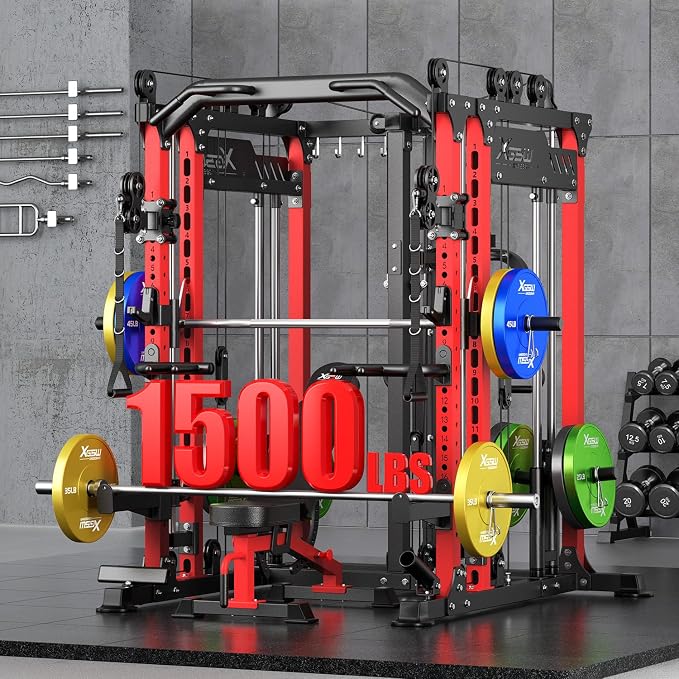 Multi-Purpose Squat Rack,Smith Machine Weight Rack Set with Cable Crossover System, Home Gym Power Racks, Power Racks and Packages