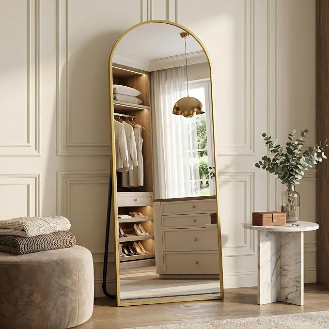 Suidia 58"x21" Arched Full Length Mirror with Stand, Full Body Mirror with Aluminum Frame, Freestanding/Leaning/Wall-Mounted, Floor Mirrors for Bedroom, Living Room, Entryway, Dressing Room, Gold