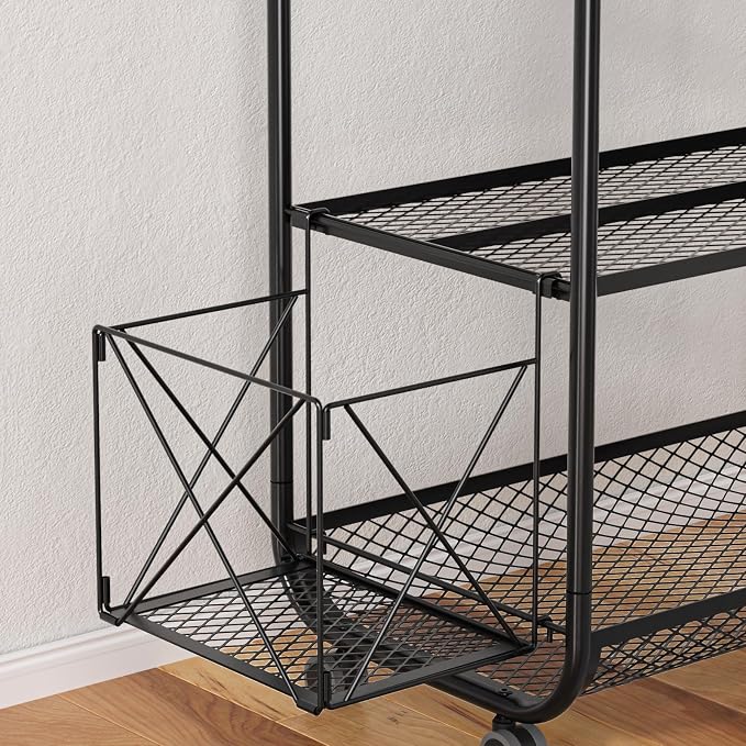 Yoga Mat Storage Rack, Home Gym Storage Rack for Dumbbells, Workout Equipment Organizer with Hooks and Wheels Black