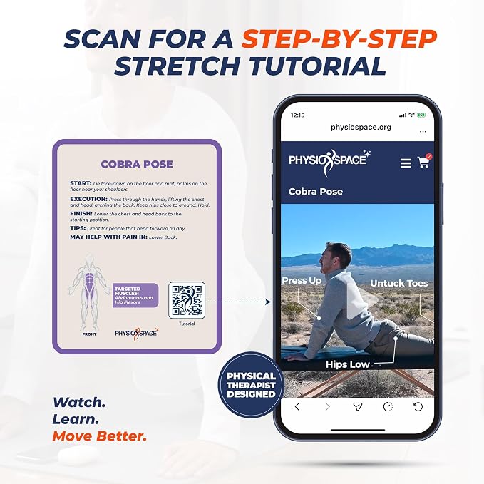 Stretching Exercise Cards – 100 Illustrated Flexibility and Mobility Flash Cards Designed by a Physical Therapist with Video Tutorials for Men and Women