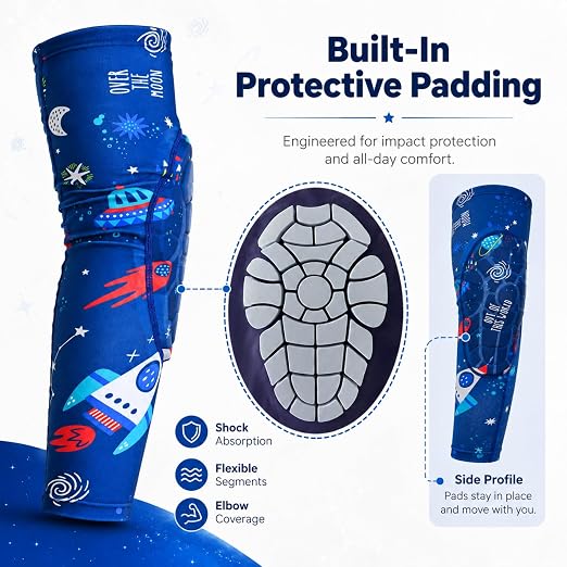 AceList Space Elbow Pads for Kids, Youth Volleyball Arm Sleeves for Boys Girls, Protective Compression Gear for Basketball Football Wrestling, Anti-Slip Stay-Up Protective Gear, 1 Pair (Size M)