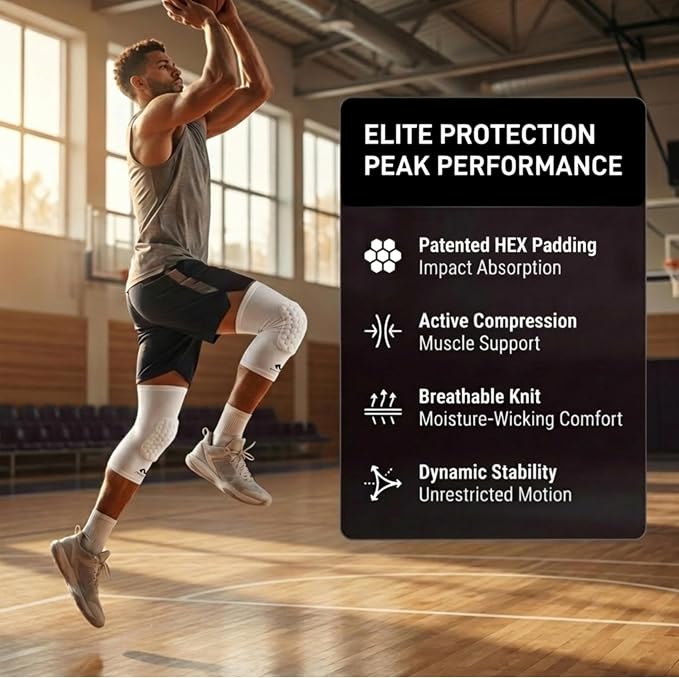 Knee Compression Sleeves: McDavid Hex Knee Pads Compression Leg Sleeve for Basketball, Volleyball, Weightlifting, and More - Pair of Sleeves