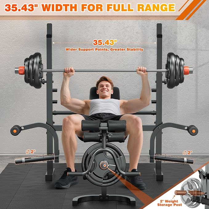 XDDIAS Bench Press, 6 IN 1 Olympic Weight Bench With Leg Extension, Curl and Squat Rack, 770LBS Multi Weight Benches for Home Gym, Workout Bench Flat Incline Lifting Bench for Strength Training