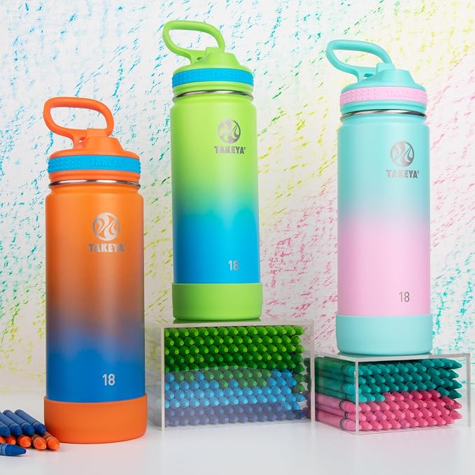Takeya 18 oz Actives Stainless Steel Water Bottle with Straw Lid – Leakproof, Double-Wall Insulated, Keeps Drinks Cold 24 hrs/Hot 12 hrs, BPA-Free, Powder-Coated, Gym & Travel, Ombre Dream