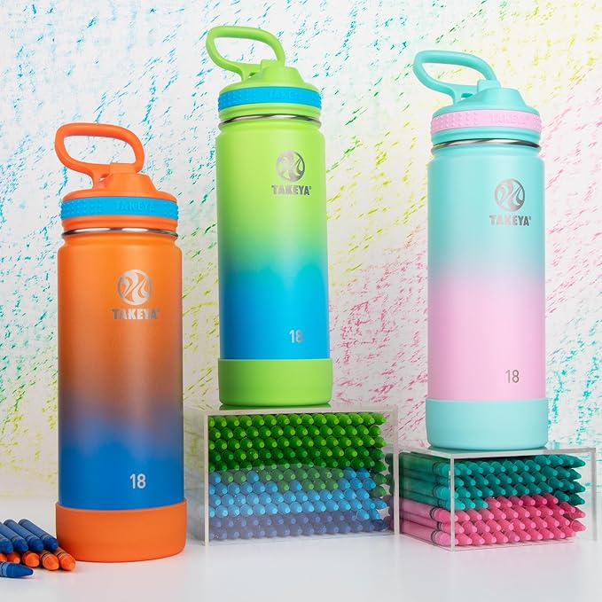 Takeya 18 oz Actives Stainless Steel Water Bottle with Straw Lid – Leakproof, Double-Wall Insulated, Keeps Drinks Cold 24 hrs/Hot 12 hrs, BPA-Free, Powder-Coated, Gym & Travel, Ombre Excitement