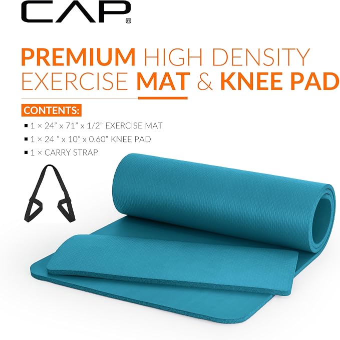 CAP Barbell 1/2-Inch High Density Exercise Yoga Mat with Strap | Multiple Options